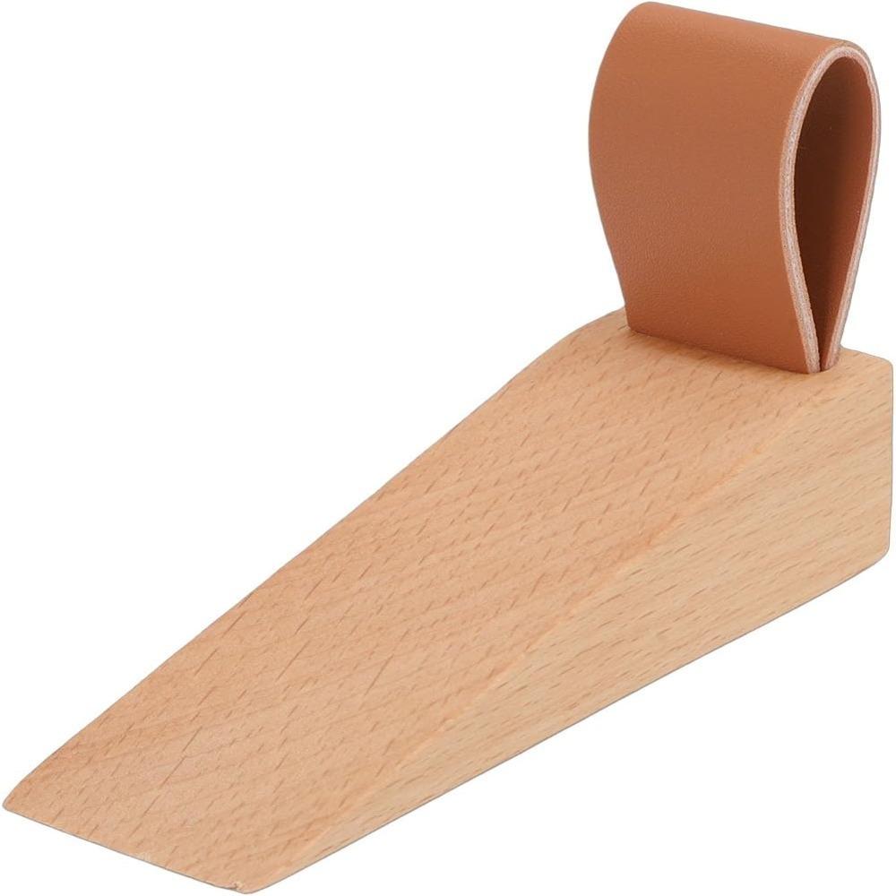 Solid Wood Door Wedge Leather Strap Door Holder New Wooden Door Stopper  Prevent Door Slamming Wall