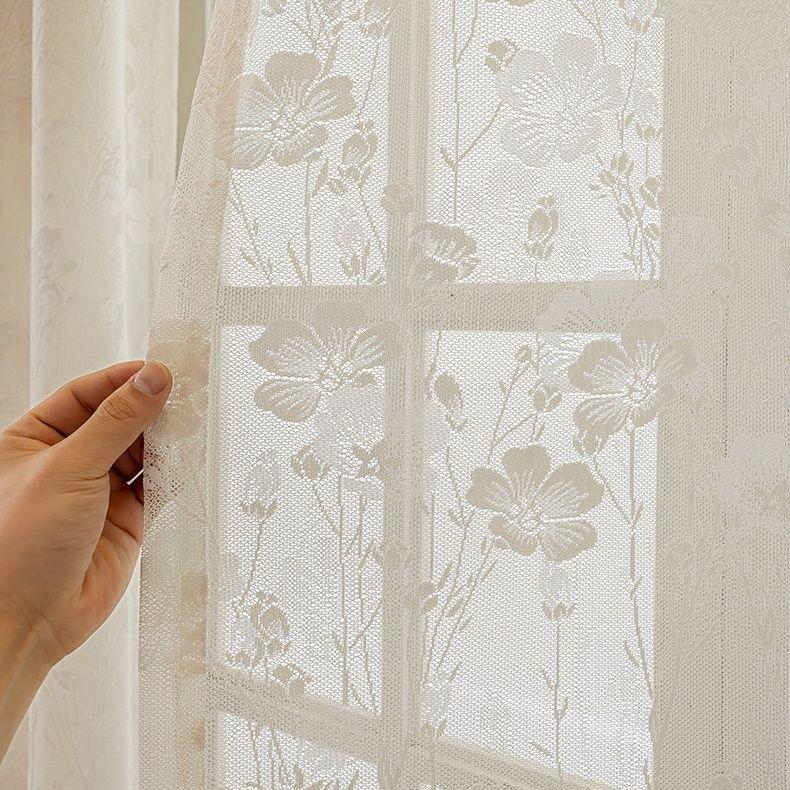 Sheer Curtains White Embroidered Floral Voile Drapes for Living Room Bedroom