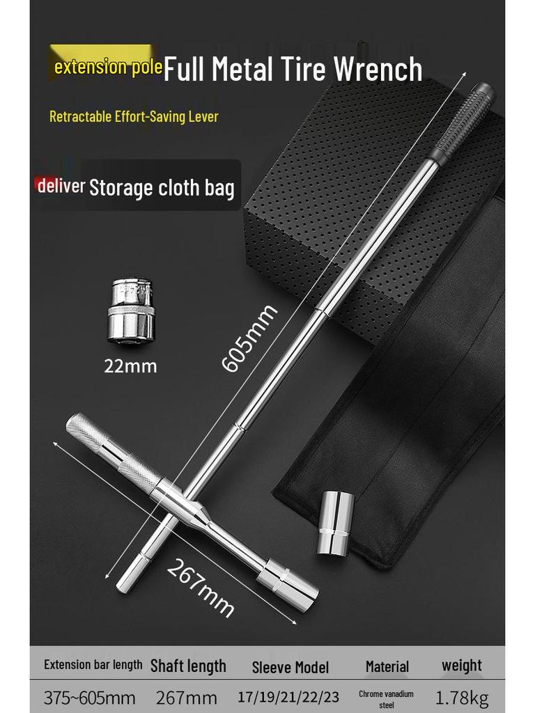 Effort-Saving Cross Tire Wrench and Socket Tool Set for Tire Changing