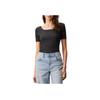 Minimalist Comfortable Casual Round Neck Ribbed Knit Short Sleeve T-Shirt Women Tops Black 47AB210-UB1