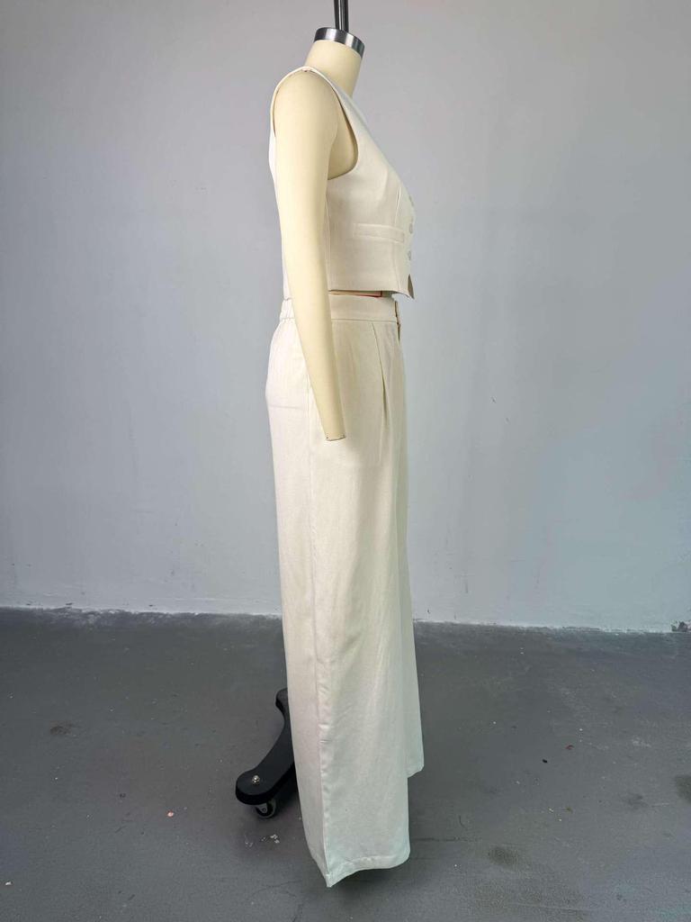 2025 Summer Women's Casual Set: Elegant Vest Tank Top & High-Waisted Wide-Leg Pants