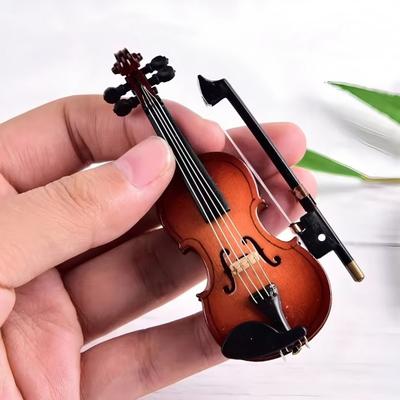 Hölzernes Mini-Geigenmodell mit Ständer Spielbare Miniatur-Geigenfigur Miniatur-Musikinstrument