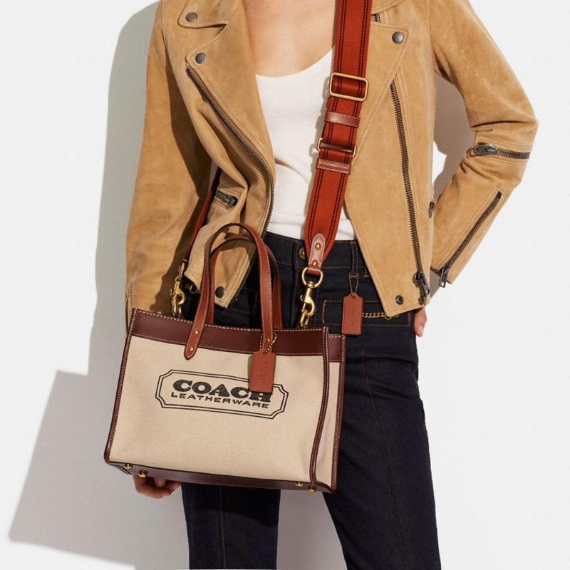 Coach Feld 30 Klassische Große Kapazität Logo Print Canvas und Leder Tragetasche Damen Tragetaschen C8459-B4TXJ
