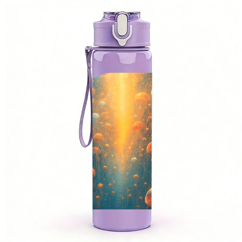 1PC Sunset Forest Light Beam Scene Print 750ml Color Plastic Sports Water Bottle Leakproof Flip Straw Lid Suitable for Sports Office Home Use