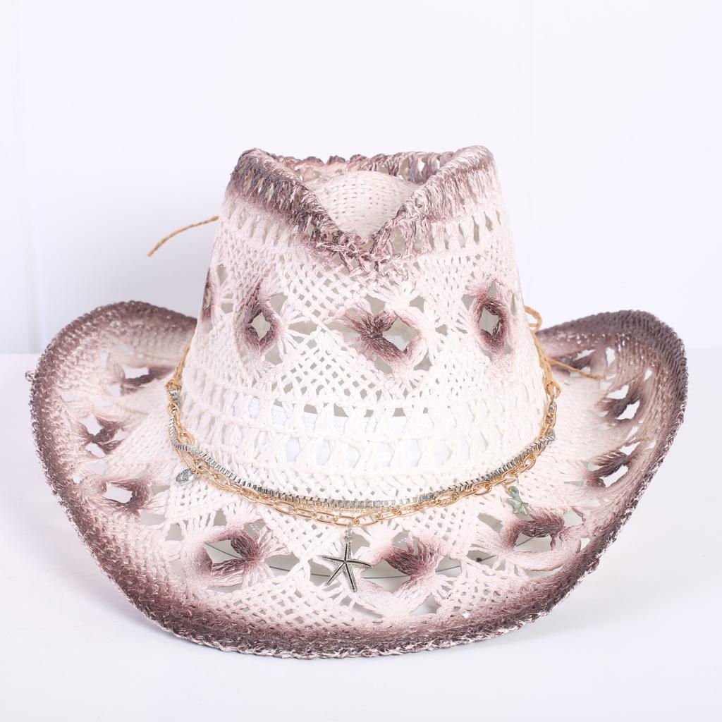 Popular European and American Classic Hollow Western Cowboy Hat Men's and Women's Fashion Vacation Breathable Sunshade Straw Hat