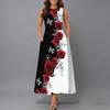 Plus Size Ladies Sleeveless Crew Neck Dress Vivid Leaf Floral Pattern Flowy Midi Gown