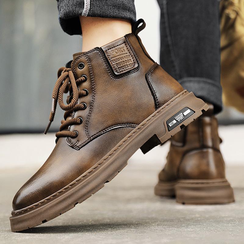 Fashion Men's Shoes Fashion Handmade Men Boots All-match Male Booties Genuine Leather Outdoor Vintage Boots New Arrival Ankle Work Boots