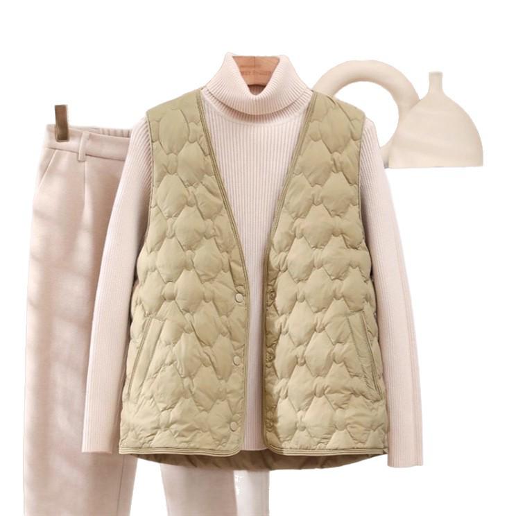 2025 High-End Lightweight Warm V-Neck Down Vest - 90% White Duck Down, Versatile Fashion Gilet for Autumn/Winter
