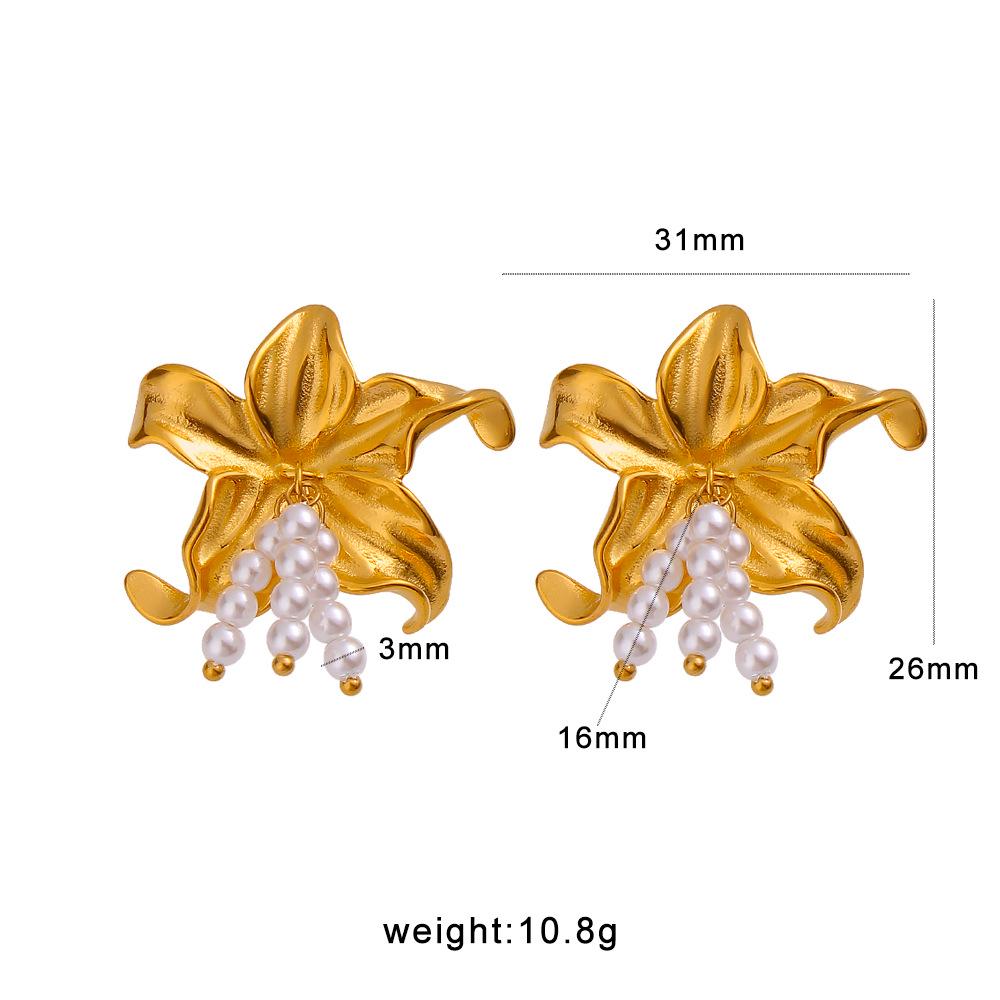 Meishi Duo Sun-Kissed Pearl Flower Earrings: Luxury Vintage Summer Style for Women