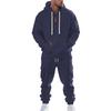 Mens Warm Thick Multiple Pockets Hooded Sweatshirt And Cuffed Sweatpants Two Piece Sports Set