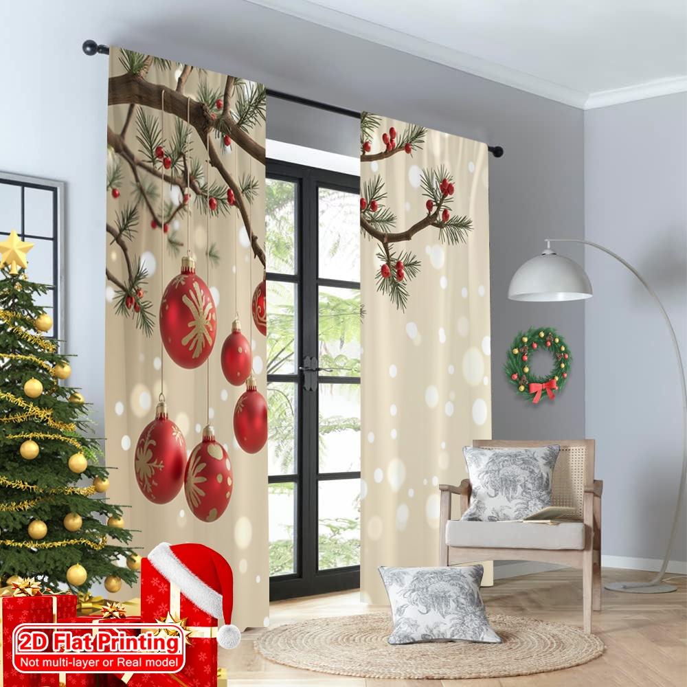 2pcs 2D Flat Printing Merry Christmas Popular Drapes Winter Christmas Ornaments Berry Polyester Without Electricity Festive