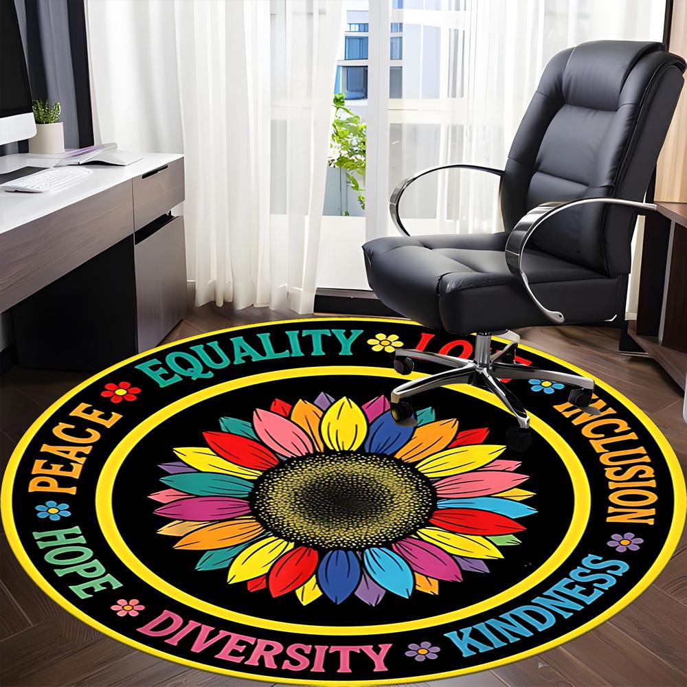 1 Stück Gleichheit Liebe Büro Runder Teppich, Innenmatte Geeignet für Büro, Unter Bürostühlen Schlafzimmer Wohnzimmer Heimdekoration, Raumdeko
