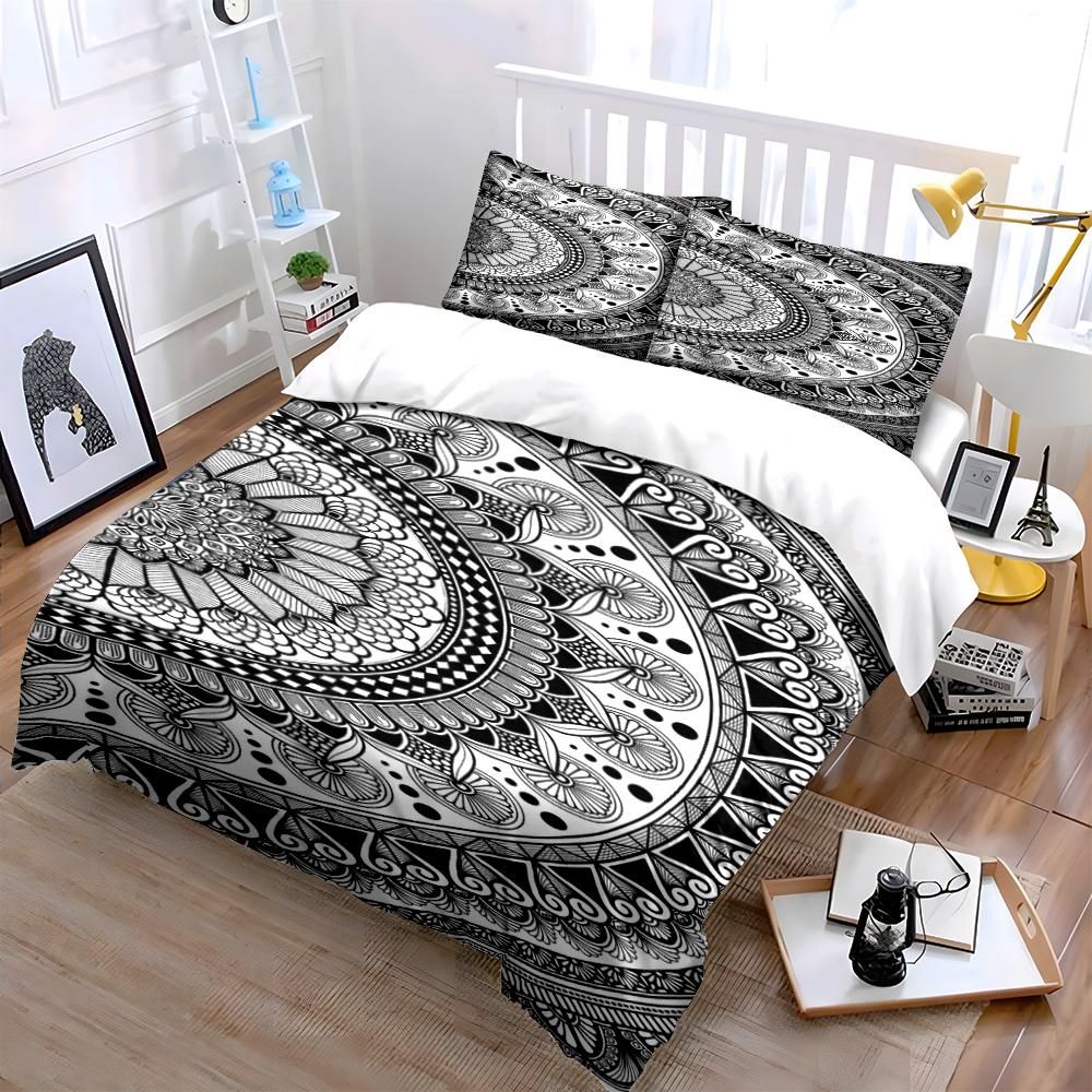 Mandala Pattern Black and White Bedding Set Bedding set (1 duvet cover, 2 pillowcases, duvet not included)