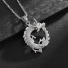 Fashion Hip Hop Bling Iced Out Dragon Round Pendant Necklace for Men Women Stainless Steel Rapper Jewelry Oriental Amulet Gift