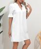 2023 Women's Solid Color V-Neck Loose Pleated Dress with Five-Point Sleeves