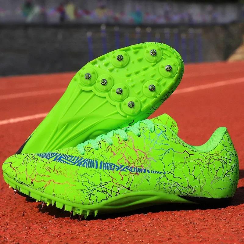 

Men Running Sprint Shoes Track Spike weight Soft Professional Field Non Slip Racing Match Athletic Long Jump Light 35 зелений
