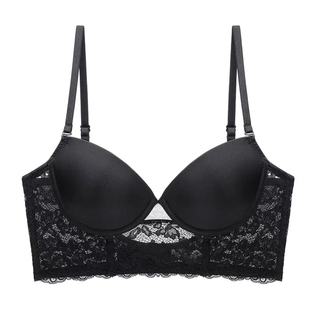 U-shaped beautiful back underwear, big breasts and small full cup integrated white lace gathered and closed breasts, anti-sagging bra