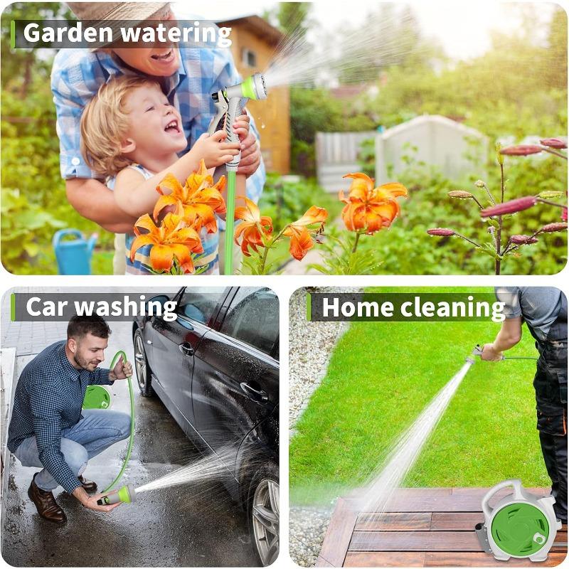 46FT Retractable Garden Hose Reel Heavy Duty Wall Mount Auto Lock Length Control Tangle Free Watering with 7 Pattern Nozzle