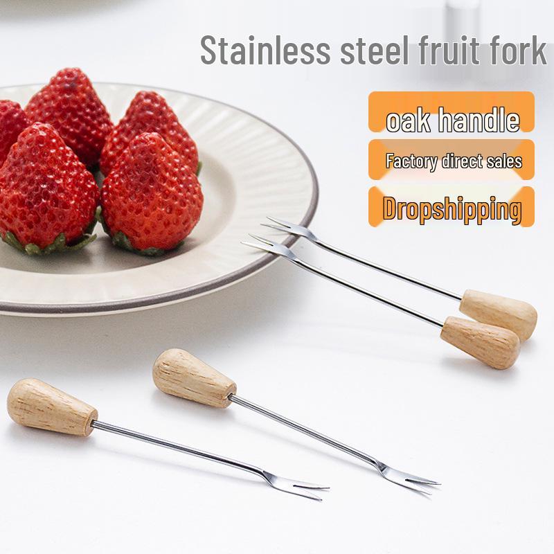 Xiaohongshu Japanese Style Mini Fruit Fork with Beech Wood Handle and Stainless Steel