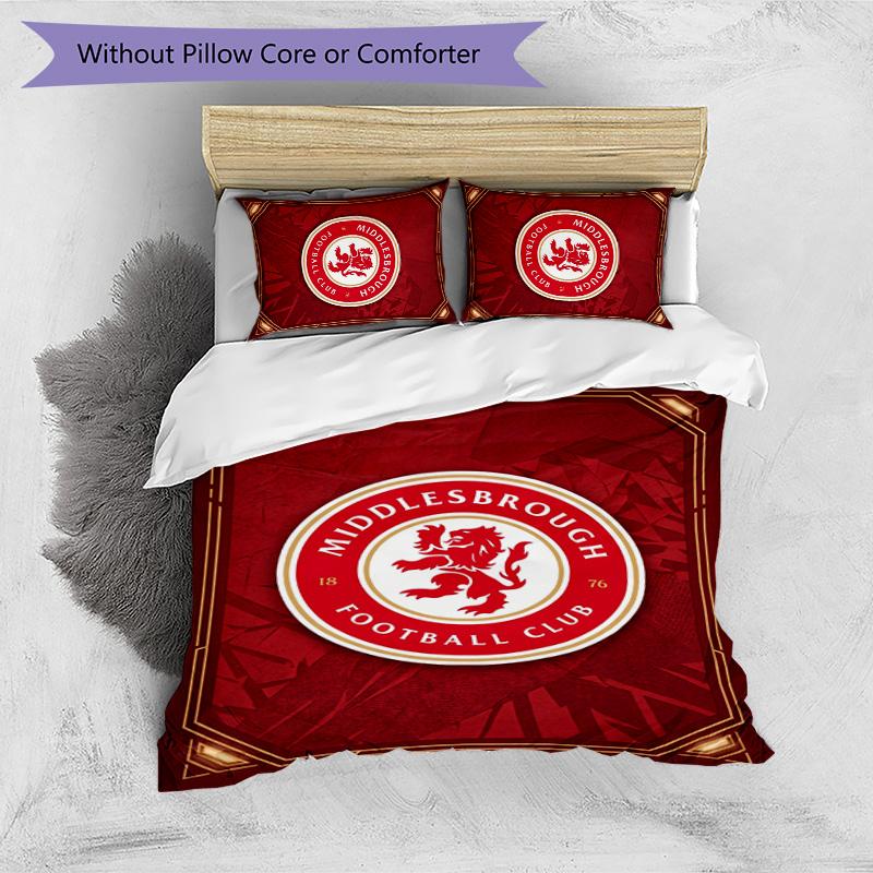 Middlesbrough FC Printed 3PCS Bedding Set Breathable Duvet Cover with Pillowcases Decorative Bed Linen for Bedroom Home