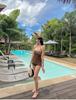 Contrast V-Neck Halterneck Jumpsuit & Slimming Two-Piece Swimsuit Set