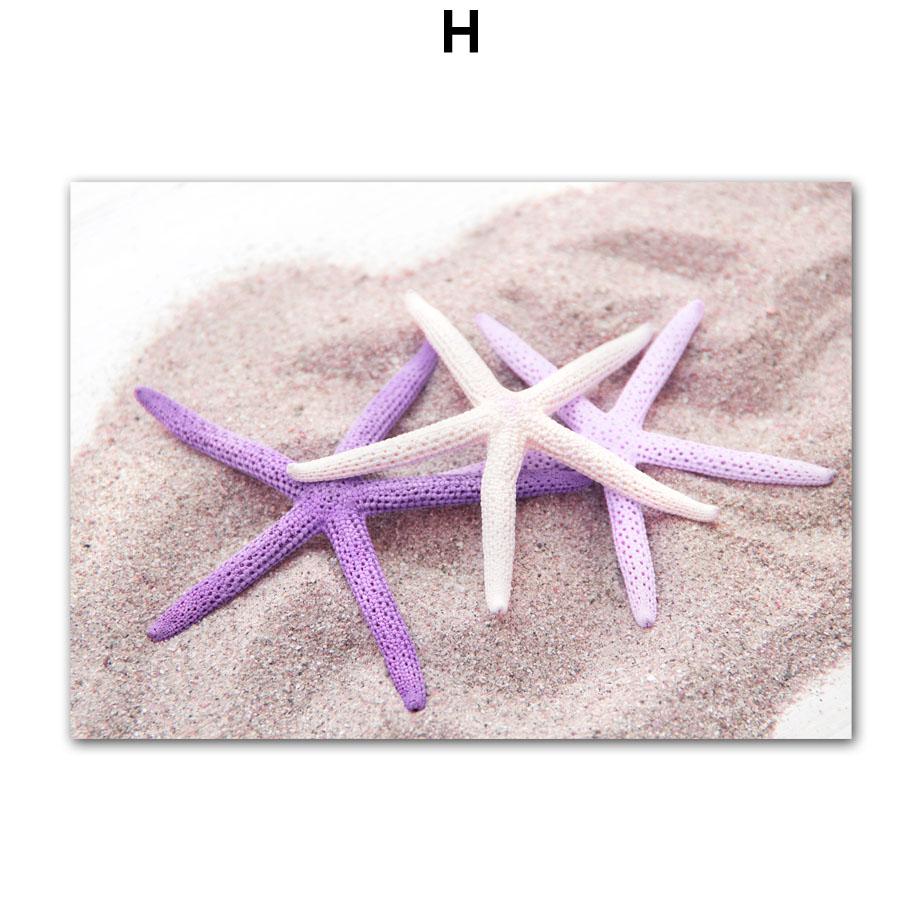 Wall Art Dreamy Purple Tropical Beach Coconut Tree Seagull Starfish Canvas Painting Living Room Decor Posters And Prints Picture