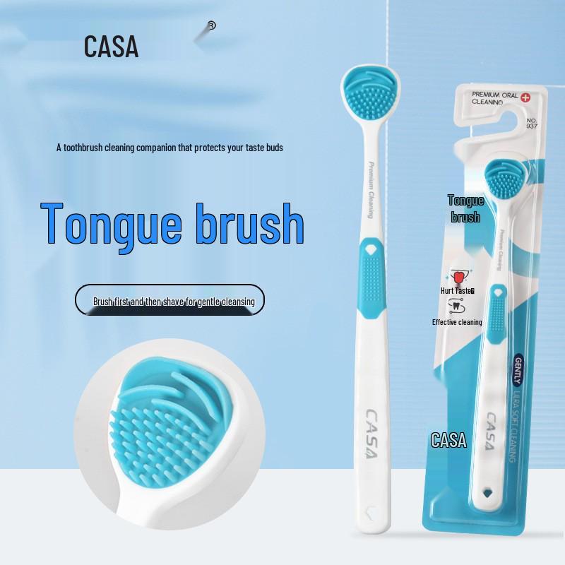 Double-Sided Antibacterial Tongue Scraper and Brush for Freshening and Deep Cleaning