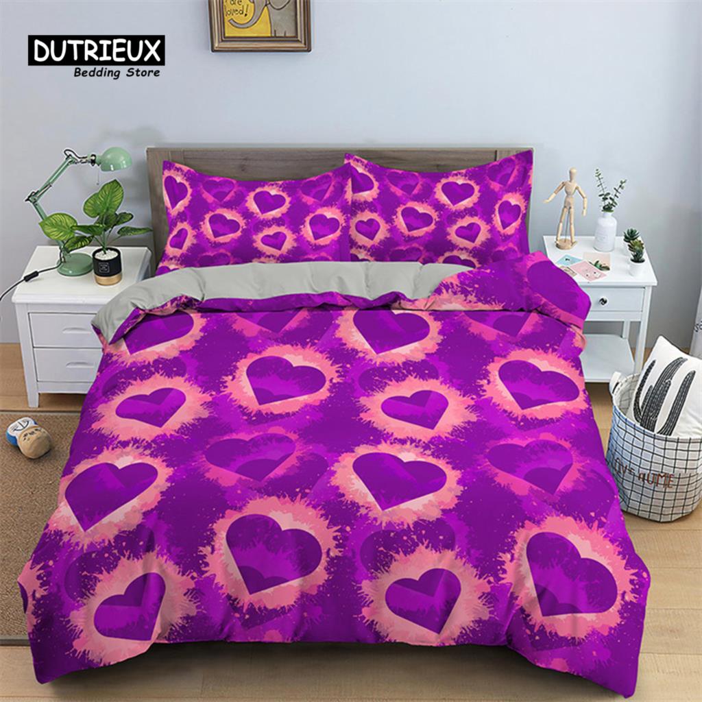 Red Rose Floral Duvet Cover Love Heart Bedding Set Microfiber Romantic Quilt Cover Queen King For Couple Wedding Valentine Decor