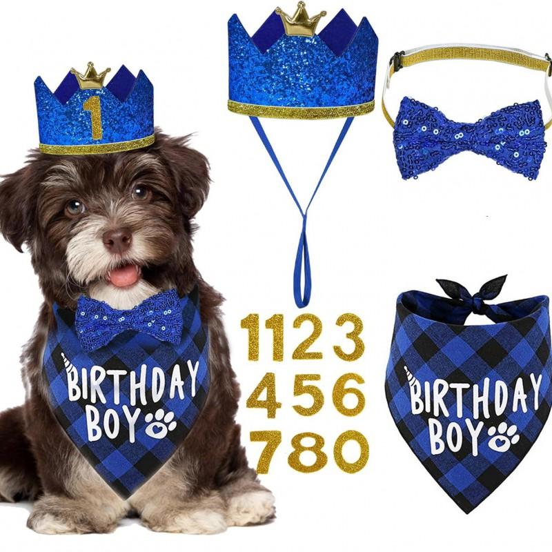 Dog Birthday Party Set With Bandana Collar Hat Banner Bunting Number Decorations Pet Celebration