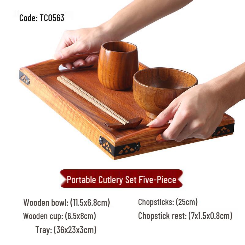 Japanese Wooden Portable Tea Tray Set Single Person 5-Piece