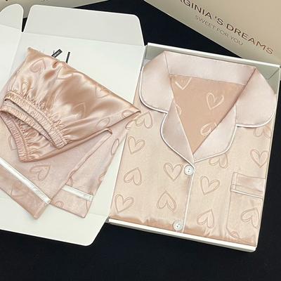 Summer Ladies Sweet Satin Silk Floral Printed Pajamas Set Short Sleeve+Pants Women Ice Silk Cute Homewear Casual Wear