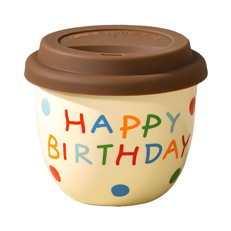 Cartoon English Casual Cup Silicone Lid Direct Drinking Mouth Coffee Cup Small Capacity Mocha Ceramic Hand Holding Cup Birthday Gift