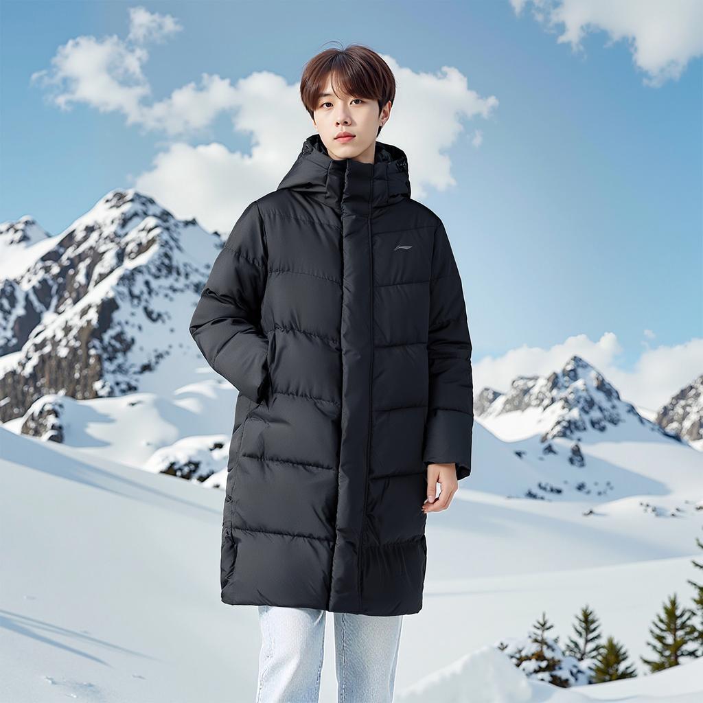 Li Ning Down Jackets Unisex Black Hooded Thickened AYMV711-1