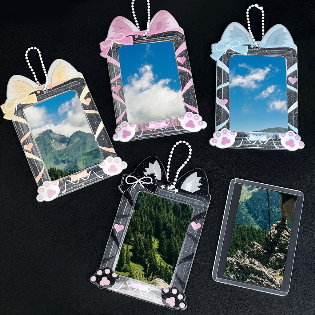 Katzenpfote Fotokartenhalter mit Kettenanhänger 3 Zoll Kleines Album Fotokartenschutz Wasserdichte Kunststoffe Schutzhülle