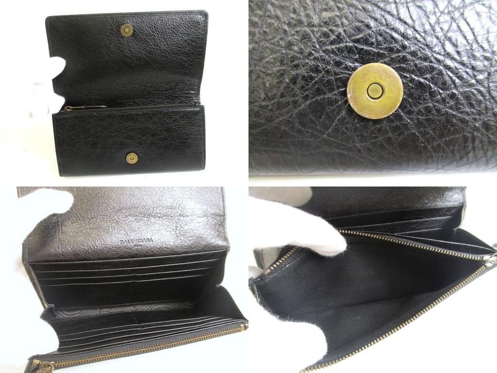 Authentisches BALENCIAGA Schwarzes Leder Klappportemonnaie The Classic Money #a816 Aufgearbeitet