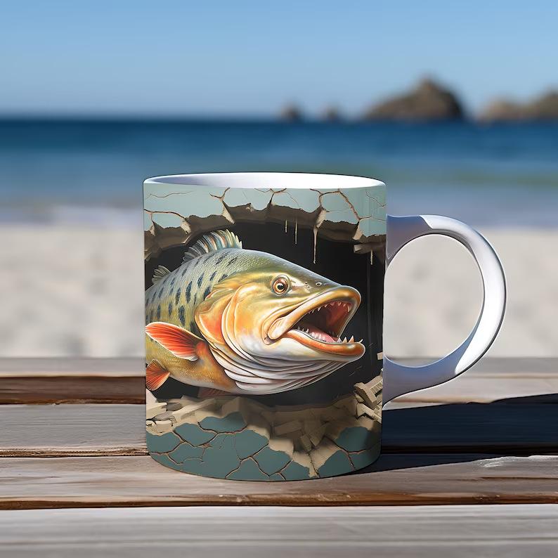 3D Father'S Day Gift Dad Ceramic Coffee Mug Father Goldfish Water Cup Fishing Fishing