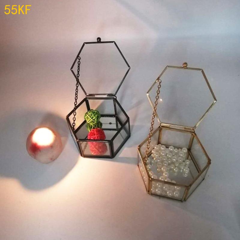 55KF Clear Glass Jewelry Box Jewelry Organize Holder Rings Box Necklaces Earrings Box