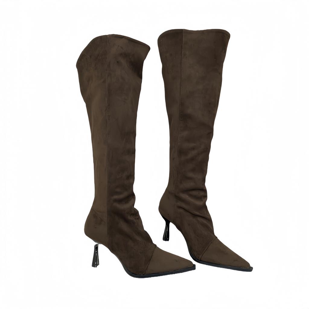 2025 Autumn and Winter New Hate Sky High Elastic Boots Pointed High Heel Boots Suede Thin Thin Heel Zipper Leg Over Knee Boots