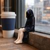 Black Robe Women Shelf Sitter 3D Printed Figurine, Sitting Hooded Female Desk Ornament Sitter, Gothic Statue for Home Office Bookshelf Decoration