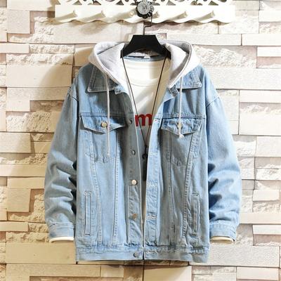 Herren Frühling und Herbst Color Blocking Denim Paar Einreihige Lose Freizeitjacke
