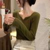 V-neck Korean Version Slim Long-sleeved Sweater Simple Design Sense Fashion Knitwear Women