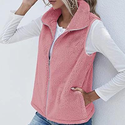 Women's Solid Lapel Pocket Zip Lightweight Plus Size Sleeveless Plush Jacket Clothes Sale