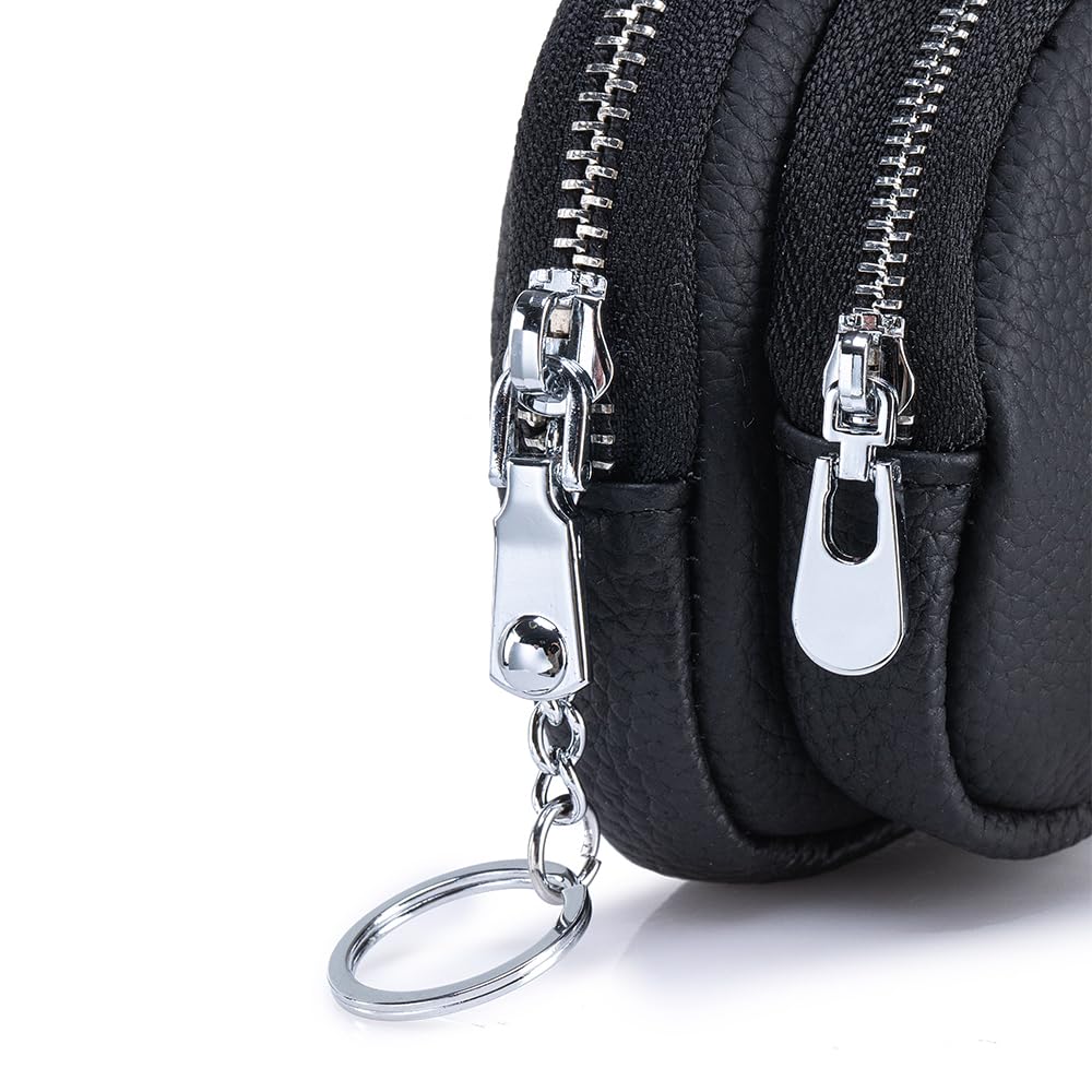 Yocipa Genuine Leather Mini Coin Case for Women, with Keychain and Coin Purse, Lightweight and Cute, Leather Pouch (Blue)