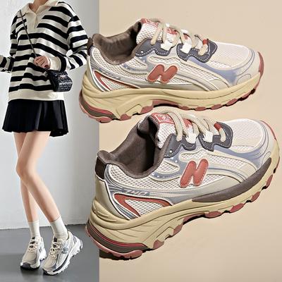 Color Matching Lace-up Casual Shoes Breathable Running Shoes Women's Sports Versatile Dad Shoes