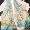 Blue Green 100% Silk Shawl Scarf Women Fashion New Floral Design Long Scarves Wraps Summer Chiffon Beach Scarf Wrap 180*110Cm
