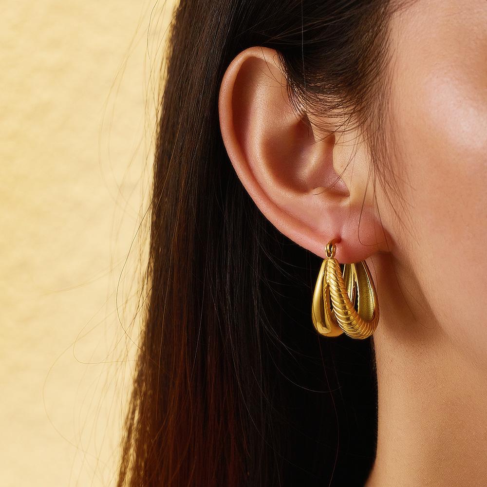 18K Gold Geometric Twisted Cable Earrings In Titanium Steel for Women