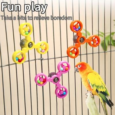 Pet Chew Toy Strong Suction Cup Fixation Bird Cages Colorful Ball Design 360-Degree Rotation Stress Relief Interactive Parrot Toy