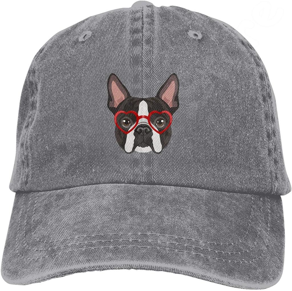 Denim-Kappe, Boston Terrier-Hund, Baseball-Dad-Cap, klassisch gewaschen, 100 % Baumwolle, verstellbar, lässig, Sport, für Unisex, Damen, Mütze