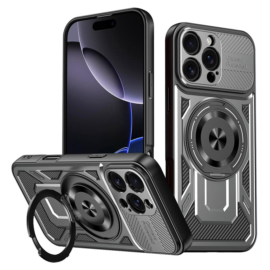 For iPhone 16 Pro Max Case Compatible with MagSafe Rotating Kickstand TPU + PC Phone Cover