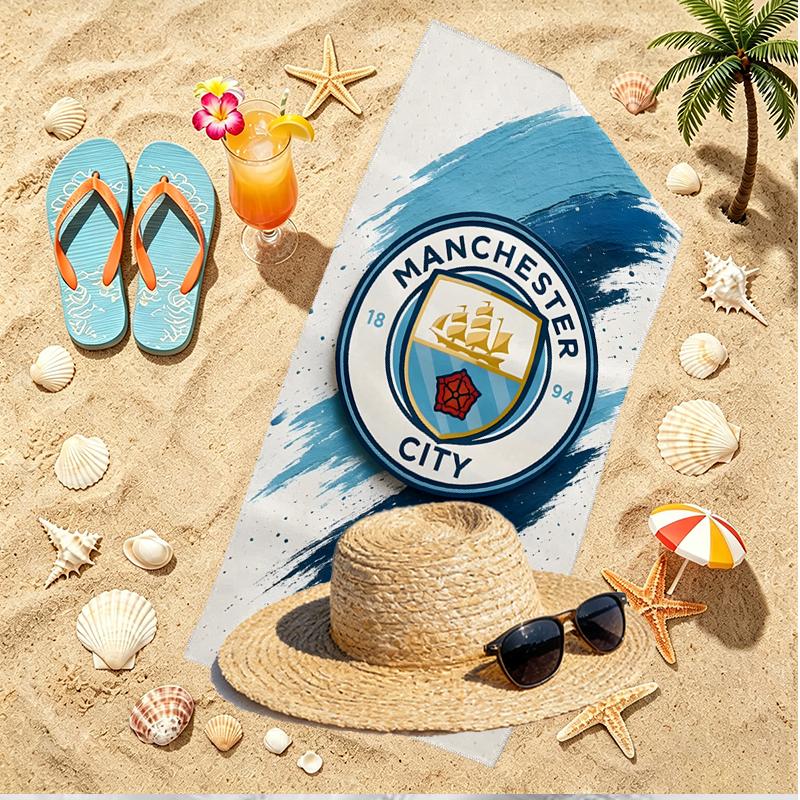 Manchester City FC Baskılı Plaj Havlusu, Havuz Sörf Yoga Banyo İçin Çok Yönlü Hafif Emici Plaj Havlusu, Mükemmel Doğum Günü Tatil Hediyesi